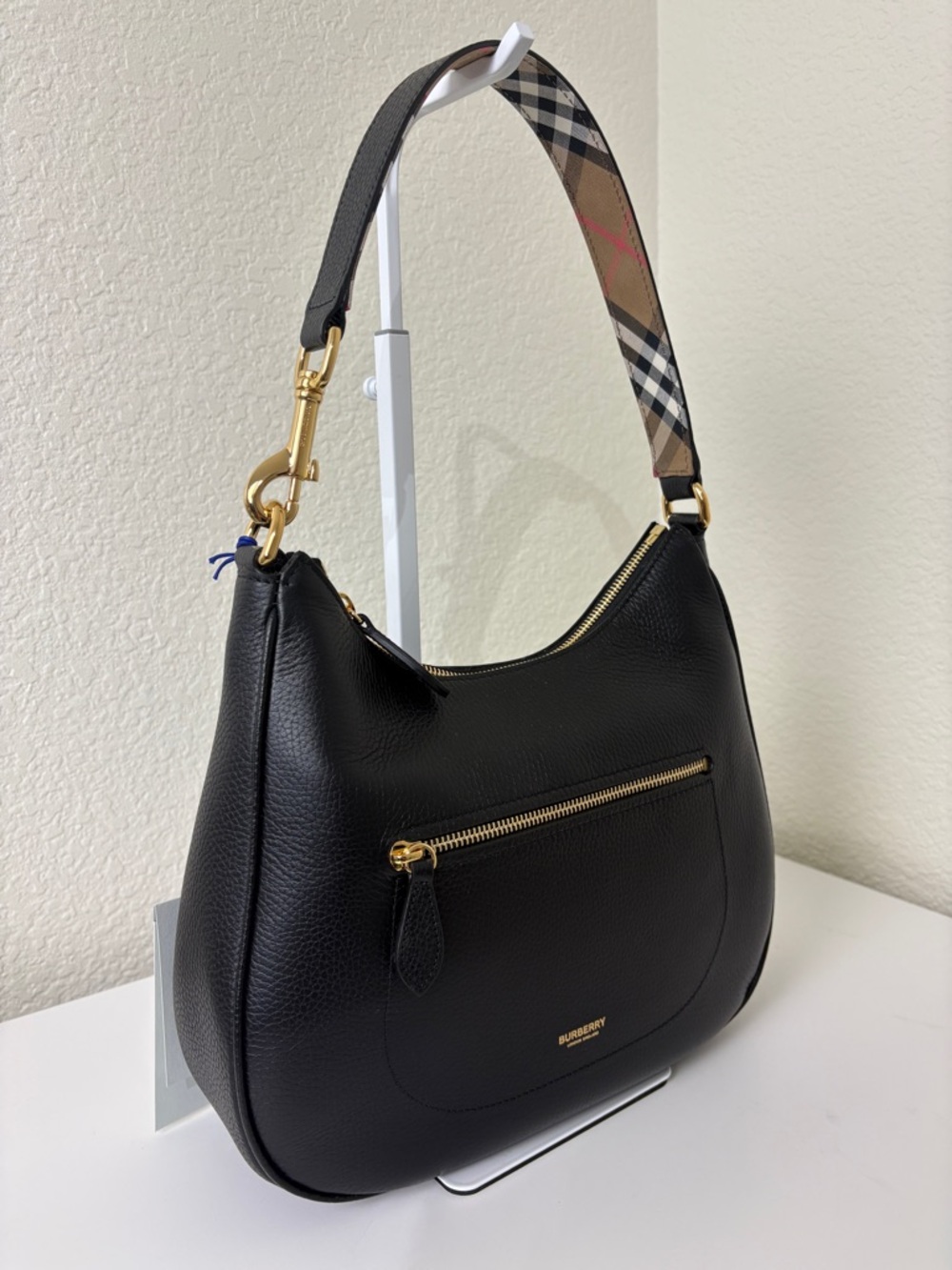 sale ends 7/19 Burberry Black Pebbled Leather Hobo Shoulder Bag Medium - Picture 10 of 12